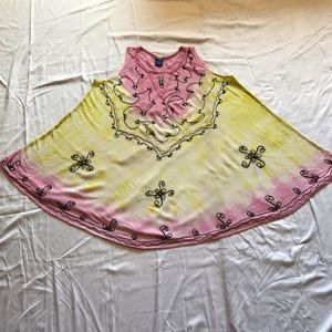 Brand: California woman Kashmiri pink and yellow sleeveless dress.